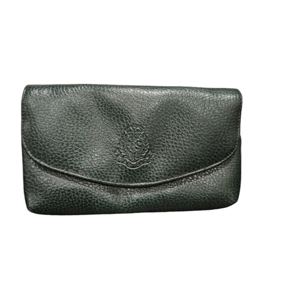 Vintage Tan Bag Olive green Leather clutch with keyring.
